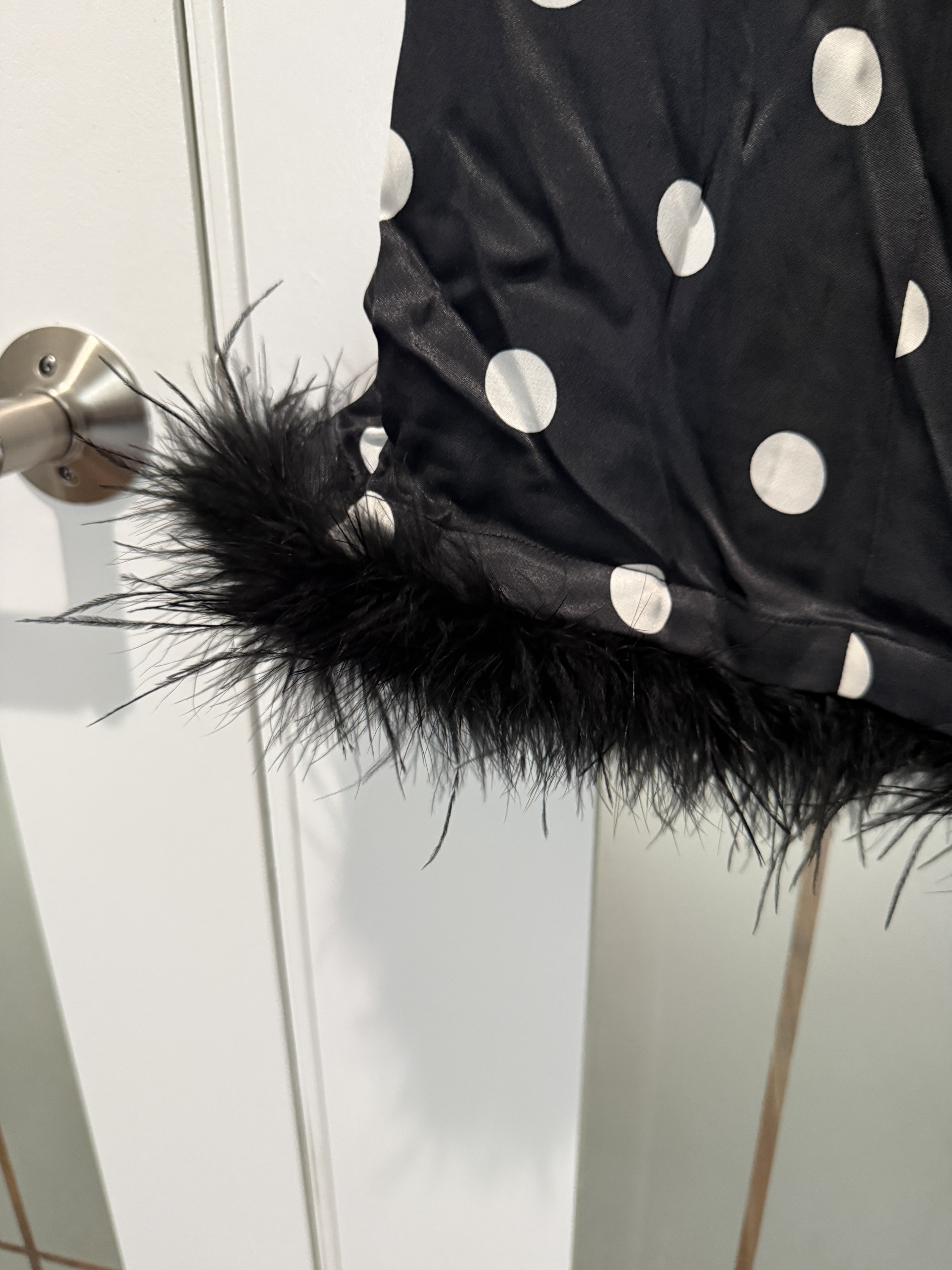 Kitri Black Polka Dot Tank Dress With Feather Hem- Size Uk 16/ Us 12 — image 4 of 5